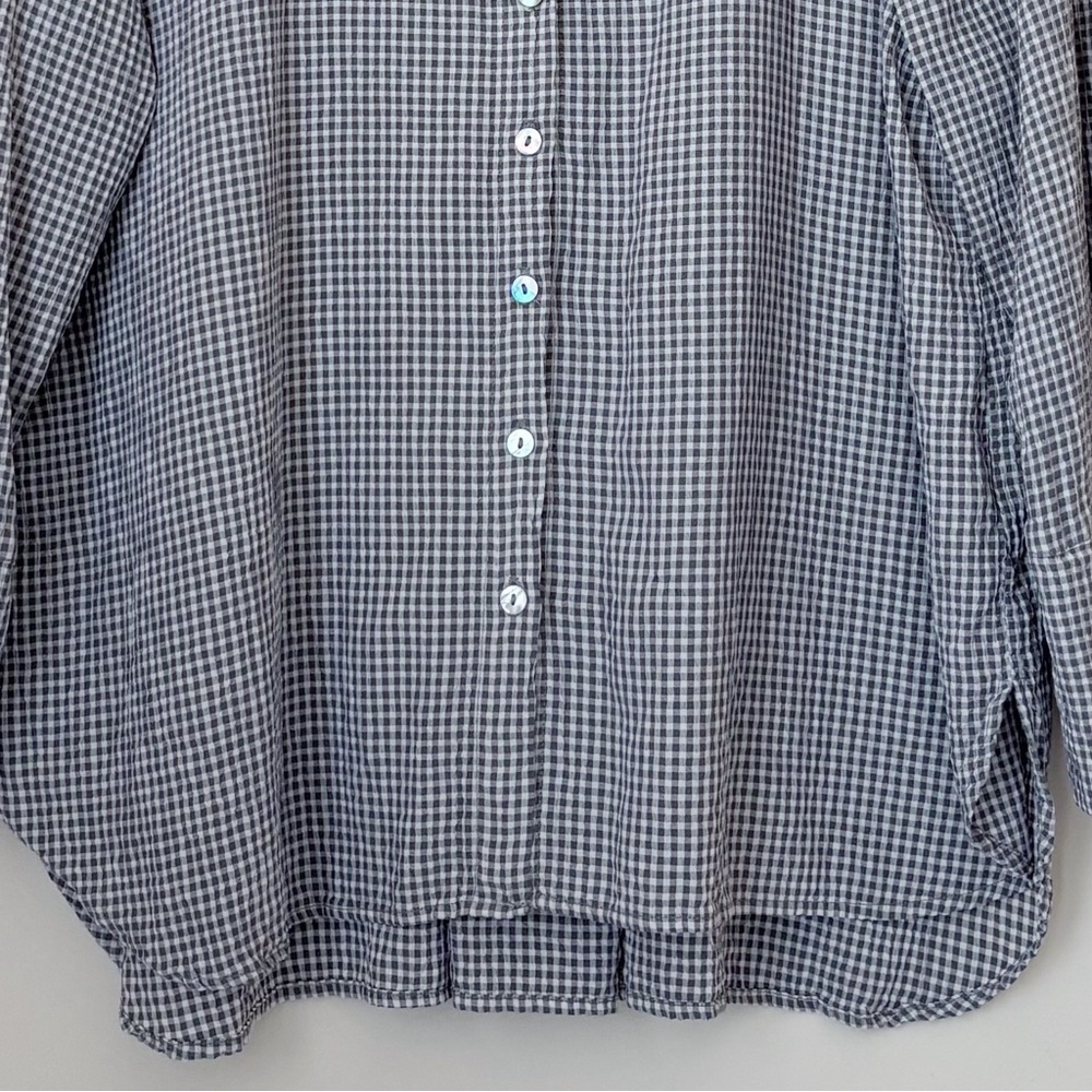 Cut Loose Easy Shirt Crinkle Gingham Medium Button Front Grey - Picture 2 of 7
